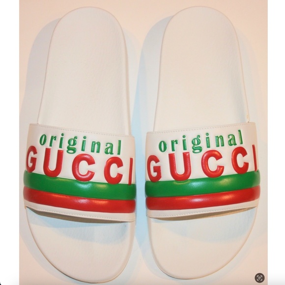 Gucci Other - Gucci Men's Original Web Leather Slides Sandals Shoes